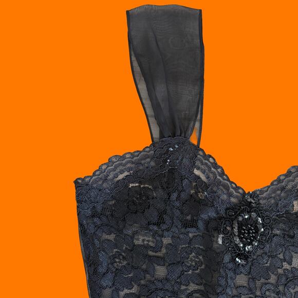 90's vintage black floral lace sheer lingerie slip dress SMALL - Picture 5 of 8